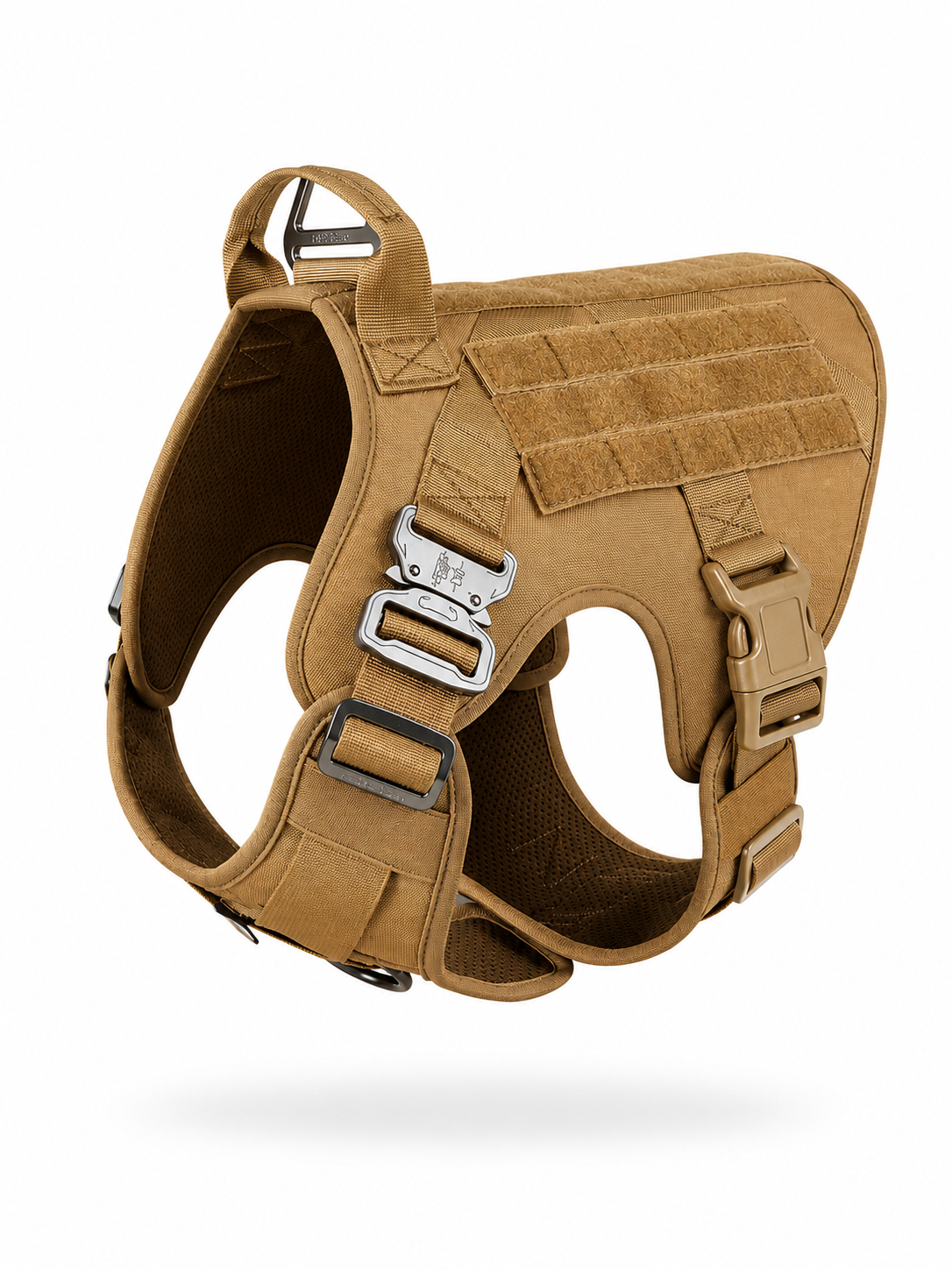 Paw 9 Gear tactical dog harness with adjustable straps and sturdy construction, displayed on a white background.