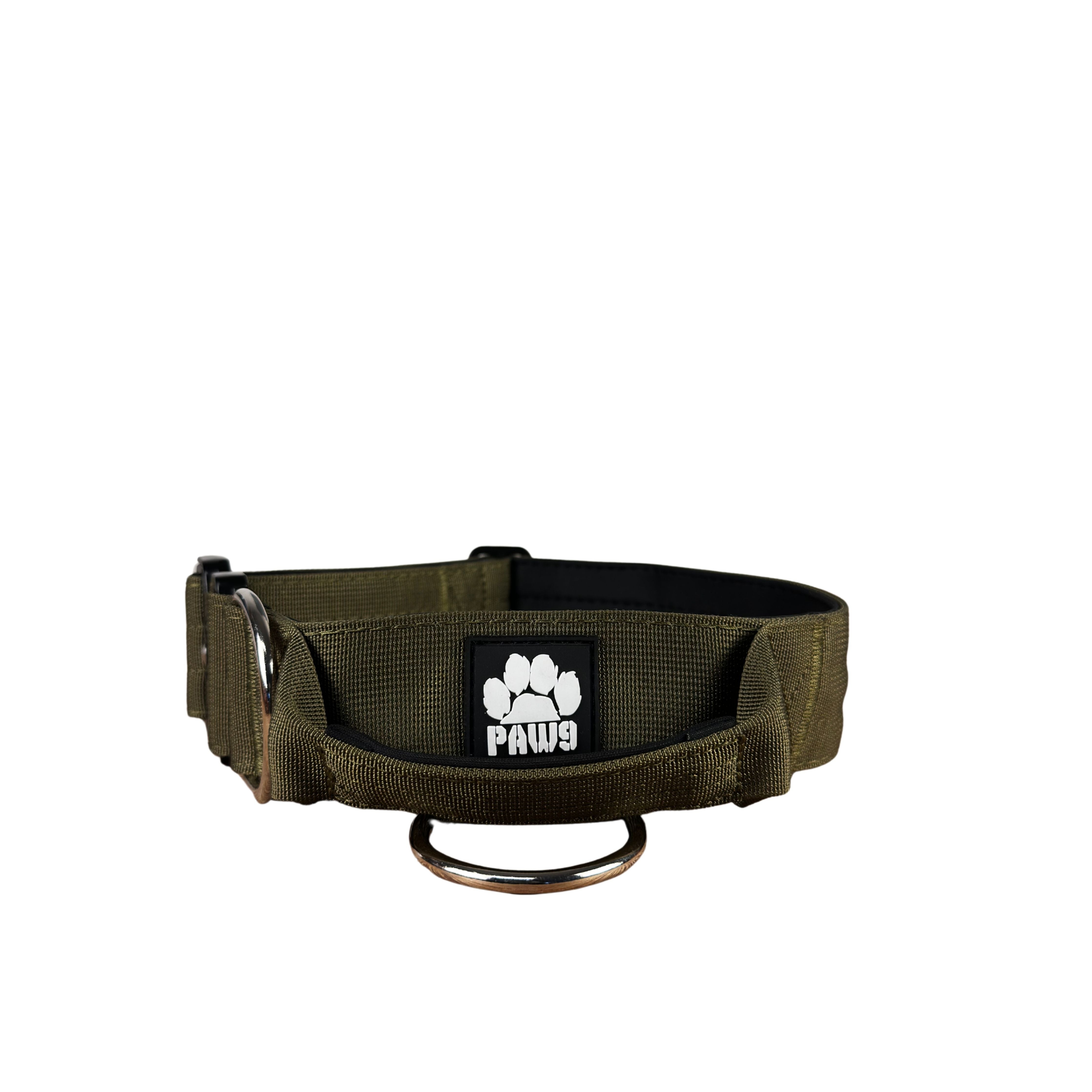 Green Paw 9 Gear 1.5-inch dog collar with adjustable strap and metal buckle, designed for medium-sized dogs.