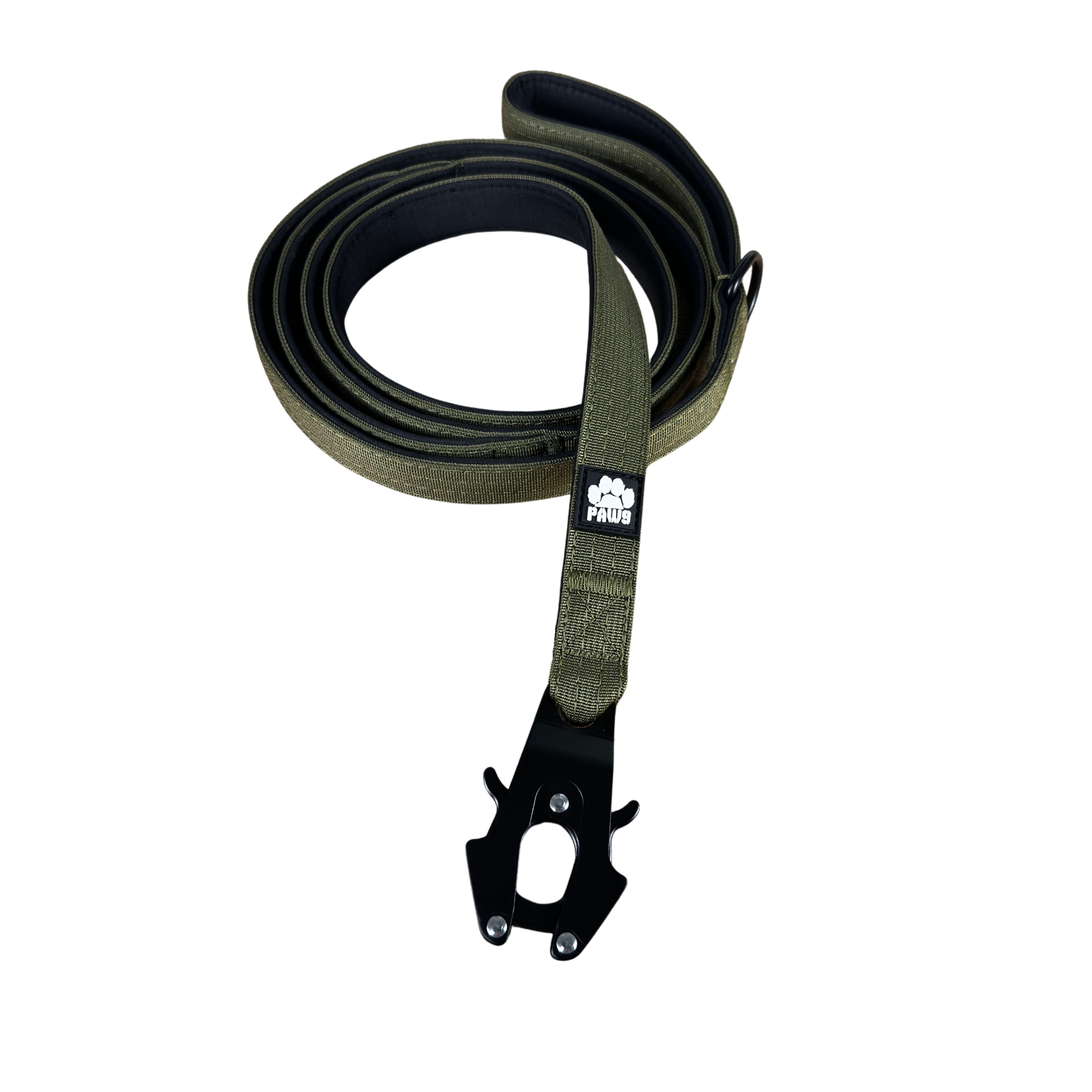 Green 6ft dog leash by Paw9 Gear, durable nylon material, with metal clip for secure attachment, designed for walking dogs.